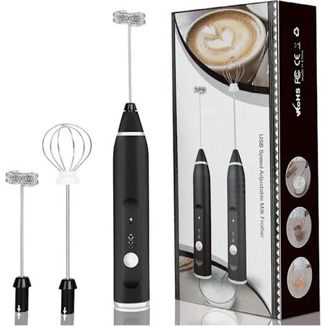 Mousseur à lait électrique, rechargeable par USB, pour café, œufs, noir (1/5)