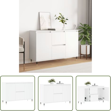 The Living Store Buffet blanc 104x35x70 cm bois d'ingénierie - Buffet - Meuble De Rangement - Armoire - Commode - Mobilier (1/5)