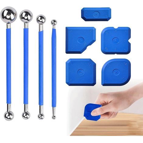 9pcs Kit de grattoir d'outils d'étillage en silicone de couture de pression Seaming Silicone conviennent à la salle de bain de salon Balconie Tiles Glass Nettoyage Seam (1/5)