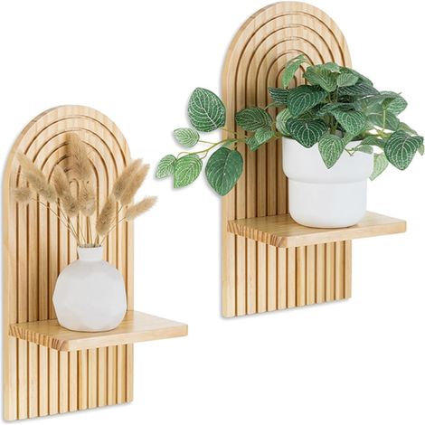 2 Pcs Petite Etagere Murale Bois, Étagère Murale Bohème, Étagères Murales Flottantes en Bois Décor Boheme, pour Decoration Murales Chambre Salle de Bain Salon Dortoir Cuisine(Naturel)