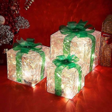 Décorations de Noël, décoration de Noël lumineuse, ornement cadeau avec nœud, boîtes cadeaux lumineuses de Noël (1/2)