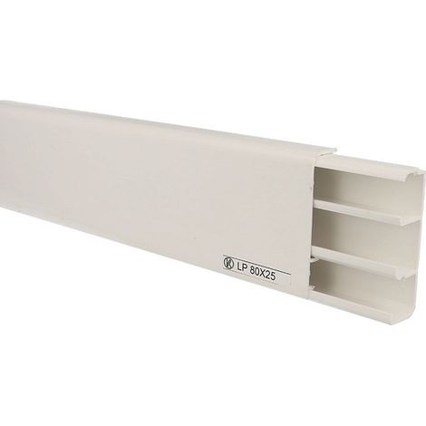 Plinthe électrique PVC blanche 80 x 25 mm – Auto-extinguible – Températures d'utilisation de -5 à +60°C – Indice de protection IP40 – Kopos