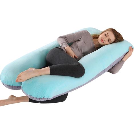 Coussin de grossesse multifonctionnel en velours cristal, soutien du ventre et de la taille, coussin latéral pour position couchée sur le côté, clip pour dormir sur les jambes, coussin en forme de U (1/5)