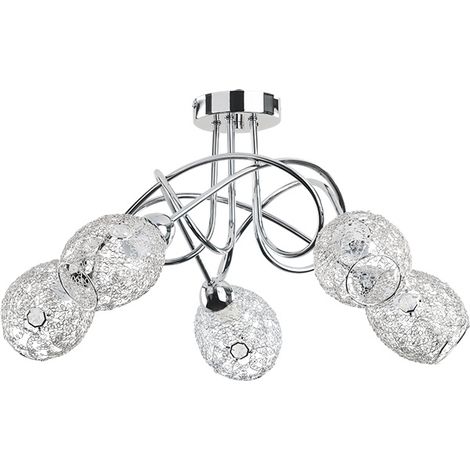 Alfa VERA Glamour Chrome Crystal Shade Ceiling Light Chandelier, 5x E14 Sockets, 54cm Modern Flush Mount for Living Room/Dining/Bedroom, Dimmable Compatible (1/2)