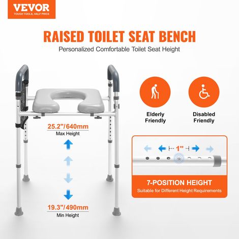 49-64 cm Rehausseur de toilette réglable 7 niveaux, siège surélevé universel pour personnes âgées et patients (1/5)