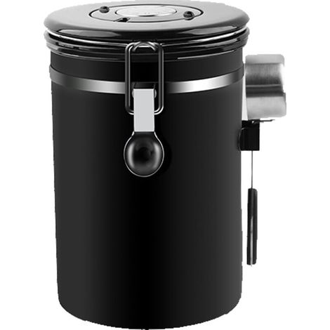 Extra große Kaffeebehälter für ganze Bohnen und gemahlenen Kaffee, luftdichter Edelstahl, mit Ablassventil und Kaffee (schwarz, 1800 ml) (1/5)