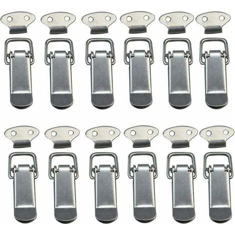 12 Haubenverschluss, Hebelverschluss, Federverschluss, Knebelverschluss, Federverschluss mit Haken, Edelstahl-Federverschluss für Schrank, Kiste, Schublade, Schrank (1/4)