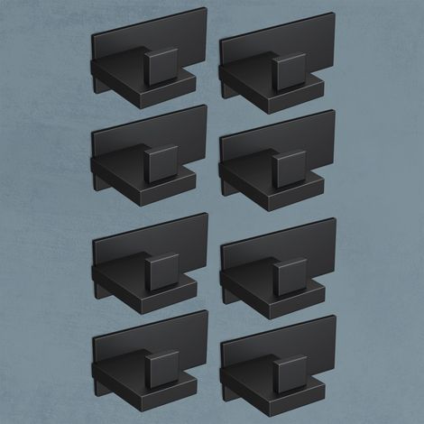 doporro Set 8 Ganci Adesivi da Parete in Acciaio Inox, Senza Forare, Antiruggine e Autoadesivi, Ideali per Bagno, Cucina o Camera da Letto, Nero Opaco (1/5)