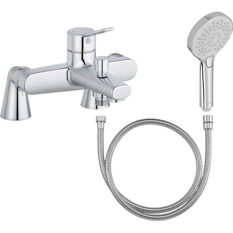 Mitigeur baignoire JACOB DELAFON Eo + pommeau de douche Metro + flexible de douche métal + colonnettes (1/5)
