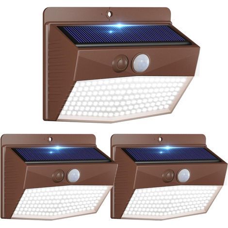 Lumiere Solaire Exterieur, 138LED Lampe Solaire avec Detecteur de Mouvement, Étanche 3 Modes Eclairage Exterieur Solaire Spot Led \u200bSans Fil pour Jardin Terrasse Garage[Bordure Marron] (1/5)