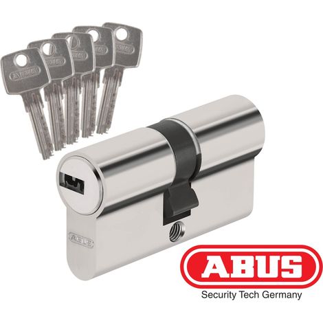 Abus – Cylindre de serrure double entrée 40x40mm – Anti-perçage et anti-crochetage – 6 goupilles – 5 clés réversibles en laiton nickelé