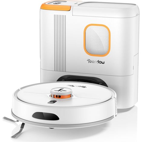 Robot Aspirateur Teendow D20S MAX+ - 6000Pa Batterie 5000mAh d'autonomie 180min Silencieux 70dB 250ML+250ML - Blanc (1/5)
