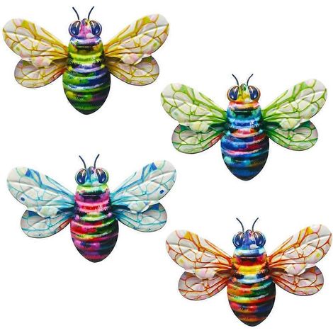 Ornement d'abeilles en métal, abeilles 3D colorées, décoration attrayante pour jardin et cour (lot de 4). (1/4)