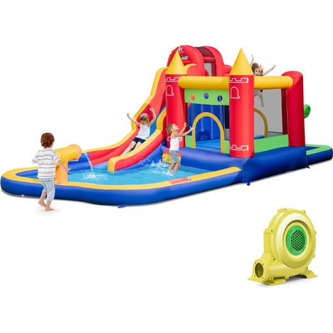 Castello gonfiabile 9 in 1 con scivolo d'acqua 624 x 270 x 235 cm perfetto per l'uso esterno in giardino PVC multicolore 200021057