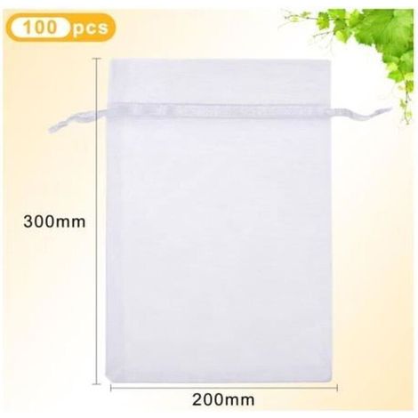 Sacchetti protettivi per frutta - Organza - 100 sacchetti - 30 cm x 20 cm - Trasparenti (1/3)