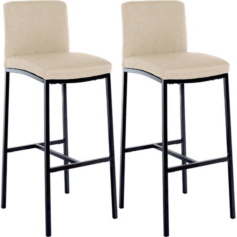 Conjunto de 2 taburetes de bar de diseño elegante y contemporáneo en tela color crema con estructura de metal negro de cuatro patas 100006538 (1/5)