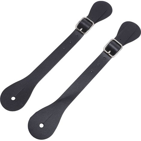 Paire de sangles d'éperons en cuir synthétique, longueur réglable de 22 cm, pour l'équitation western (noir). (1/5)