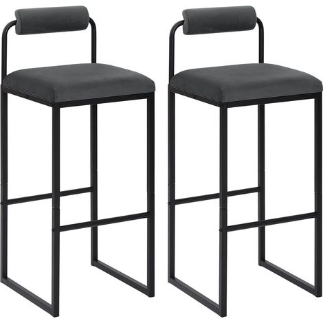 WOLTU 2 pc Velvet Bar Stools W/ Back Rest Kitchen Dining Furniture Bar Chairs Dark Grey (1/5)