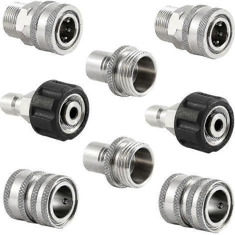 Kit de raccordement rapide pour nettoyeur haute pression en acier inoxydable 2024, raccord rapide M22 14 mm vers 3/8 po, adaptateur à dégagement rapide 3/4 po vers 1/2 po (1/5)