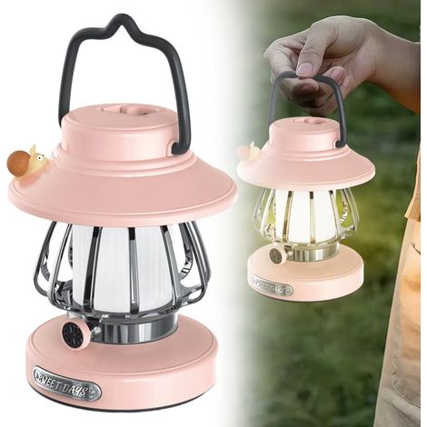 Lampe De Camping Rechargeable Usb-C - Led À 3 Couleurs Réglables - Crochet Pour Tente - Usage Intérieur Et Extérieur - 1 Pièce (1/5)