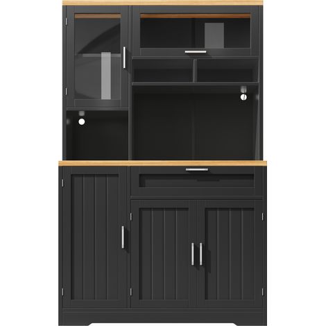 Armadio alto da cucina con vetrina e LED USB 104x40x180 cm in MDF nero HOMVRA (1/5)