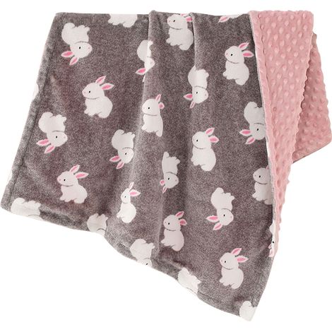 Couverture bébé polaire douce et chaude, légère et portable, idéale pour toutes saisons, motif lapin gris, respectueuse de la peau. (1/5)