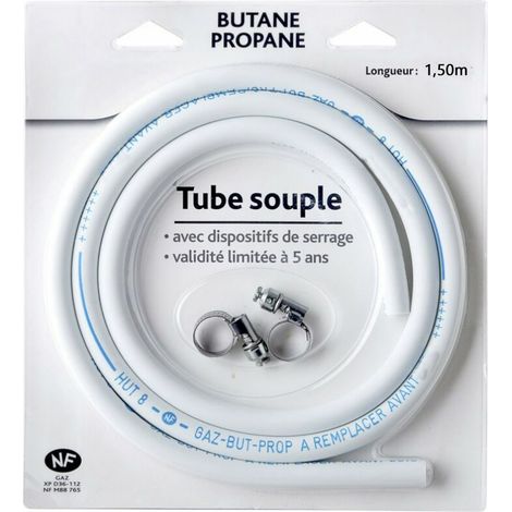 Tuyau de gaz souple avec 2 colliers de serrage 1,50m - Validité 5 ans