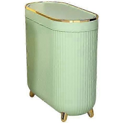 Poubelle de salle de bain 12 L avec couvercle grande capacité anti-poussière rectangulaire et étroite - verte (1/4)