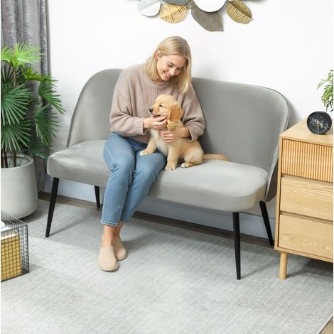 REDOM -Divano a 2 posti 127x63x84.5 cm, design moderno minimalista, seduta confortevole, tessuto vellutato, metallo, grigio (1/5)