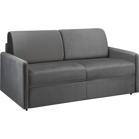 Divano letto 3 posti express in velluto grigio antracite con seduta memory foam - Letto 140 cm -Materasso 14 cm - CALIFE