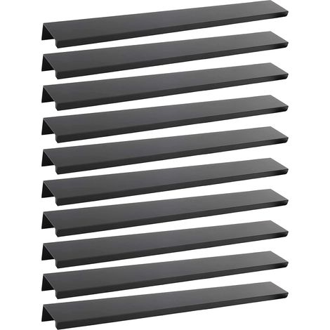 Lot de 10 Poignée Noir Poignée de Meuble Noir- Poignée Invisible Poignee de Meuble Cuisine Noir Poignée Meuble Noir Mat en Alliage d'Aluminium Entraxe 200mm (1/5)