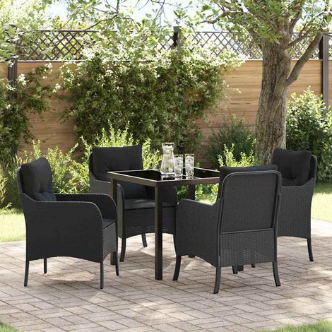 vidaXL Garten Essgruppe mit Kissen 5 pcs Schwarz Poly-Rattan (1/5)