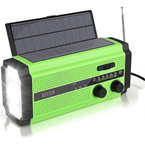Radio d'urgence avec alerte météo AM/FM/WB, chargeur solaire à manivelle pour téléphone portable, idéale pour le camping. (1/5)