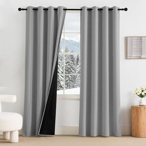 Tende oscuranti moderne per soggiorno, set da 2, tende termoisolanti per camera da letto con occhielli, 140 x 220 cm, beige chiaro (1/5)