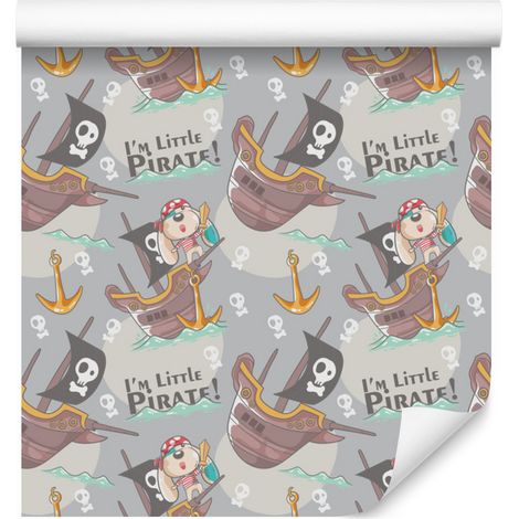 Papel pintado de barcos piratas y perros para salón y dormitorio, 50x1000 cm. (1/5)