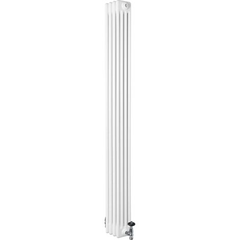 Traditional 4 Column Radiator & Valves - 1800 x 200mm -  White