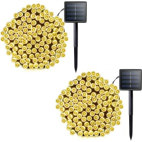 Lot de 2 guirlandes solaires 22m 200 LED blanc chaud, 8 modes, étanches pour extérieur, déco jardin, sapin, mariage, fête, terrasse, ambiance festive. (1/5)