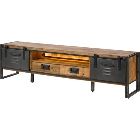 TV-Board Mango / Altholz 220x45x55 natur / grau lackiert / Metall grau BLACKBURN LUX 412