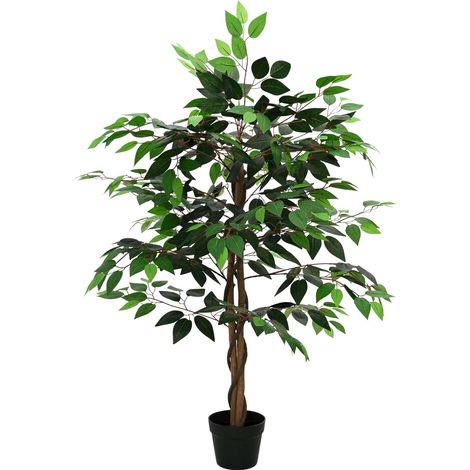 Artificial Ficus Plant Green 90 x 16 x 110 cm Fabric and Wood vidaXL (1/4)