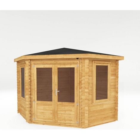3 x 3 m Corner Cabin - 28 mm - Timber - L316 x W309.9 x H274.4 cm - Brown