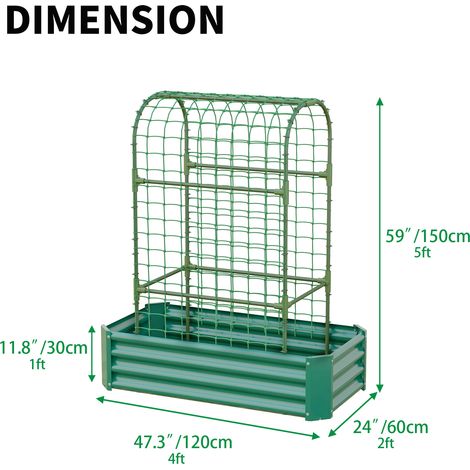 Hochbeet 120×60×150 cm aus grünem Stahl mit Rankgitter für Terrasse und Balkon – MEUBLIV (1/5)