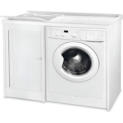 Lavatoio a serranda in Pvc Bianco 105x60 con vasca portalavatrice in resina SX (1/3)