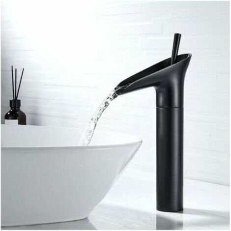 Cyslmuk – Schwarzer Wasserfall-Waschtischhahn – Oberfläche aus ölpoliertem Messing – 30 % Wasserersparnis – Einfache Installation dank flexibler Anschlüsse (1/5)