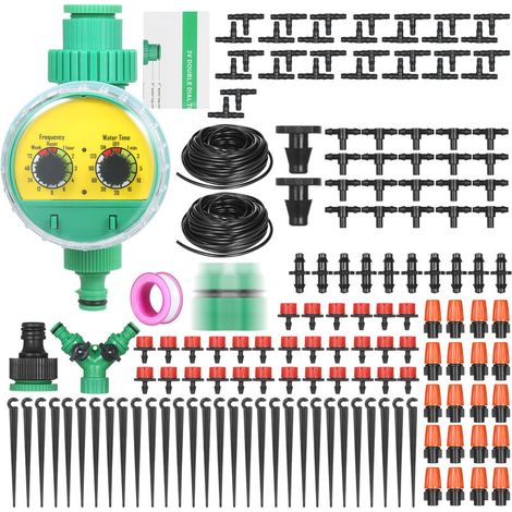 Kit per irrigazione a goccia da giardino, kit di nebulizzazione con timer automatico, tubo flessibile da 30 m, ugello gocciolante, spruzzatore, ecc.