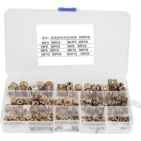 210 écrous cylindriques moletés en laiton avec insert fileté rond intégré (1/4)