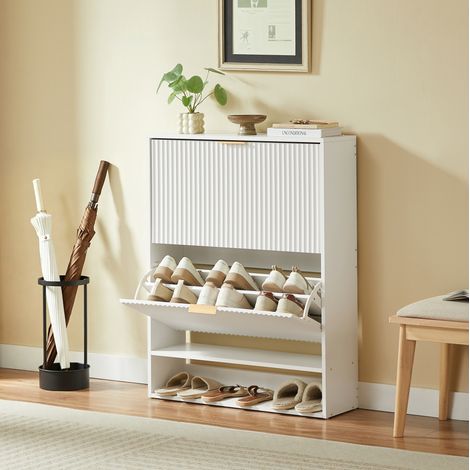 Mobile portascarpe 80 x 24 x 102 cm, ripiani regolabili, con antiribaltamento, bianco OKMYHOME (1/5)