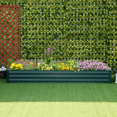 Jardinière carrée d'extérieur (pour la culture de légumes), dimensions : 241 cm (longueur) x 90 cm (largeur) x 30 cm (hauteur), en tôle d'acier ondulée, vert foncé. (1/5)