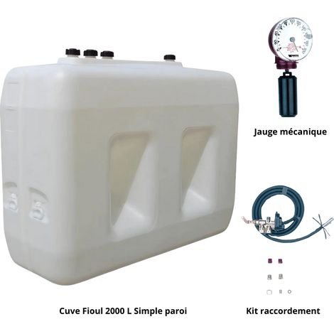 Roth – Cuve fioul polyéthylène 2000 L – Jauge mécanique verticale – Kit de raccordement biofioul F30 F50 – Installation simplifiée