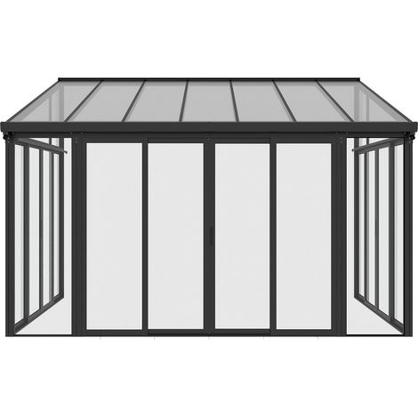 Véranda en aluminium et polycarbonate avec protection UV - 12,5 m² - anthracite - MATHILDA