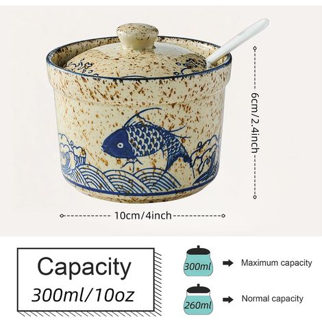 JeiibrZui HomeEssentials Cuisine - Sucrier avec cuillère et couvercle - 300 ml - Porcelaine - Blanc - Idéal pour sucrer, saler, café ou tout autre usage (1/4)